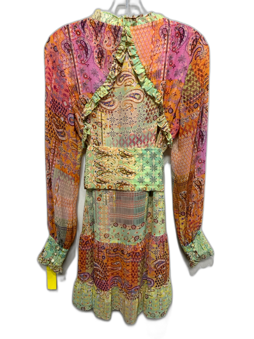 Alexis Size XS Orange, Green & Multi Polyester Long Sleeve Paisley Print Dress Orange, Green & Multi / XS