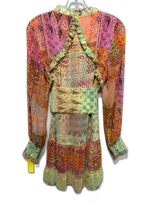 Alexis Size XS Orange, Green & Multi Polyester Long Sleeve Paisley Print Dress Orange, Green & Multi / XS