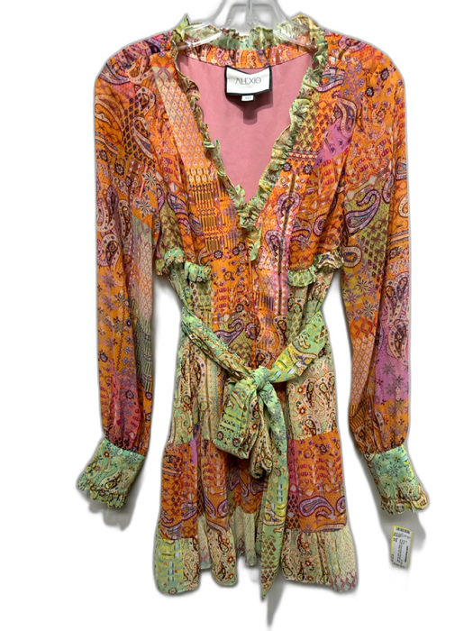 Alexis Size XS Orange, Green & Multi Polyester Long Sleeve Paisley Print Dress Orange, Green & Multi / XS