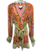Alexis Size XS Orange, Green & Multi Polyester Long Sleeve Paisley Print Dress Orange, Green & Multi / XS