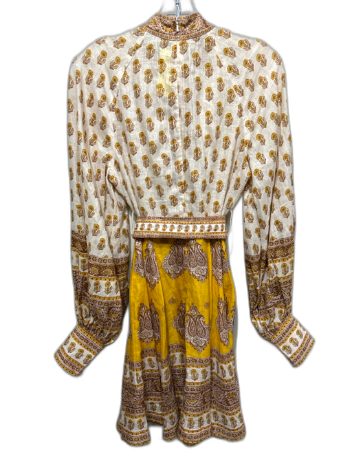 Zimmermann Size 1 / 0 - XS Cream, Brown & Yellow Linen Long Sleeve Printed Dress Cream, Brown & Yellow / 1 / 0 - XS