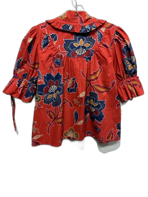 Hunter Bell Size XS Red, Blue & Brown Cotton Short Puff Sleeve Floral Print Top Red, Blue & Brown / XS