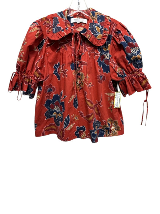Hunter Bell Size XS Red, Blue & Brown Cotton Short Puff Sleeve Floral Print Top Red, Blue & Brown / XS