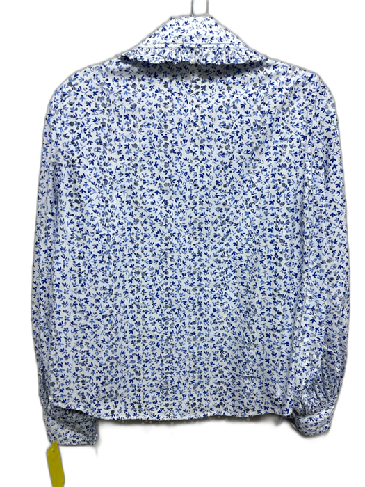 Hunter Bell Size XS White & Blue Cotton Long Sleeve Floral Ruffle collar Top White & Blue / XS