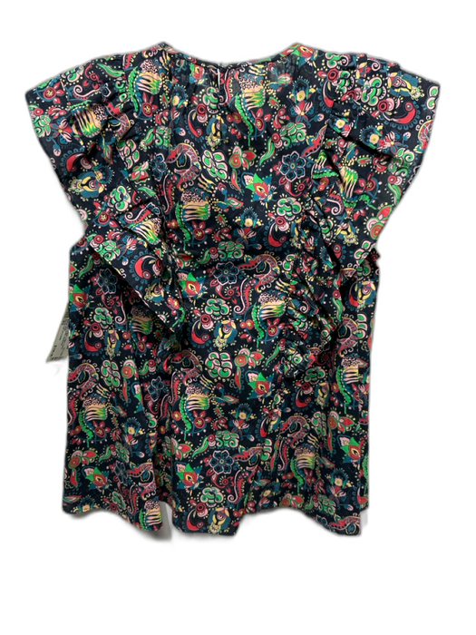 Derek Lam 10 Crosby Size XS Navy & Multi Cotton Floral Sleeveless Ruffle Top Navy & Multi / XS