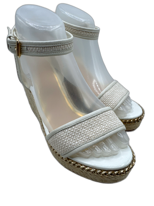 Lanvin Shoe Size 39 White & Beige Woven Leather Wedge Chain Detail Sandals White & Beige / 39