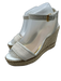 Lanvin Shoe Size 39 White & Beige Woven Leather Wedge Chain Detail Sandals White & Beige / 39