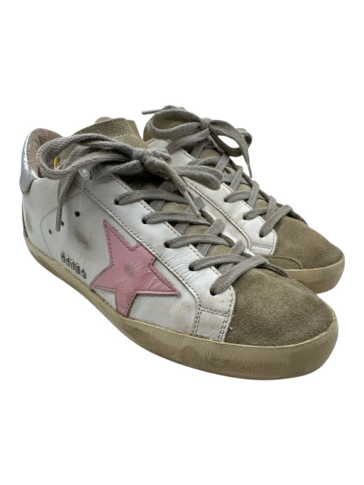 Golden Goose Shoe Size 37 White, Gray & Pink Leather Suede Toe Metallic Sneakers White, Gray & Pink / 37