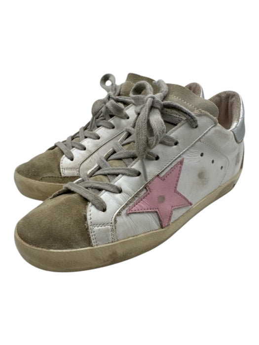Golden Goose Shoe Size 37 White, Gray & Pink Leather Suede Toe Metallic Sneakers White, Gray & Pink / 37