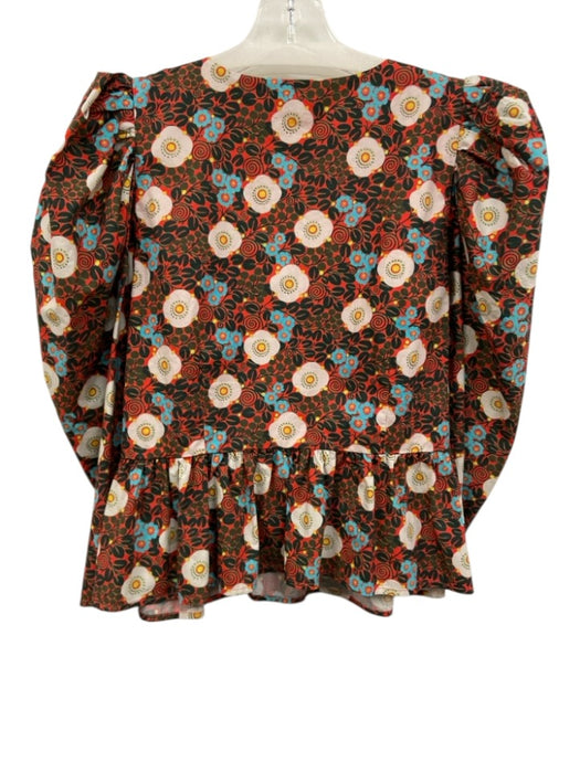 Rhode Size Small White, Red, Blue Cotton Long puff sleeve Floral Peplum Top White, Red, Blue / Small