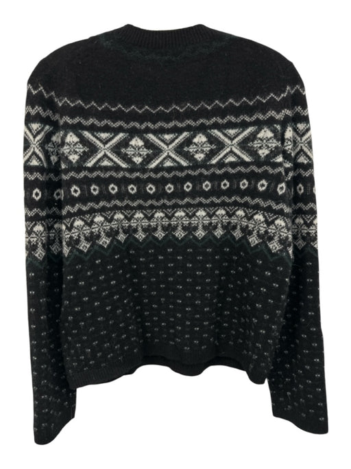 Vince Size S Black, White & Green Cashmere Knit Ribbed Hem Patterned Sweater Black, White & Green / S