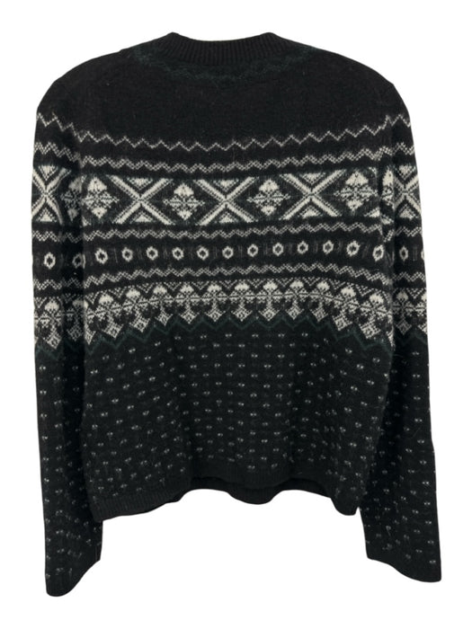 Vince Size S Black, White & Green Cashmere Knit Ribbed Hem Patterned Sweater Black, White & Green / S