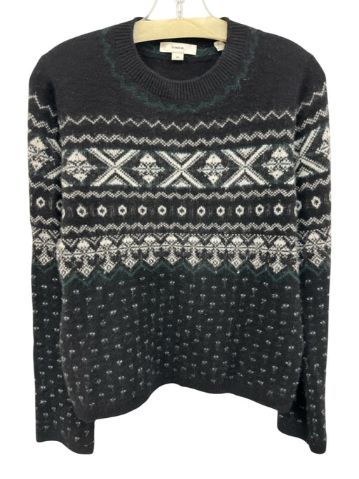 Vince Size S Black, White & Green Cashmere Knit Ribbed Hem Patterned Sweater Black, White & Green / S