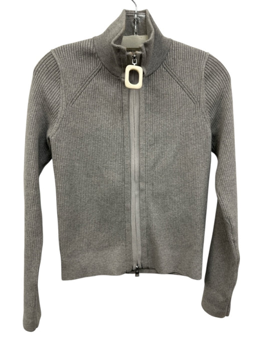 JW Anderson Size S Gray Cotton Blend Ribbed Knit Zip Front high neck Jacket Gray / S