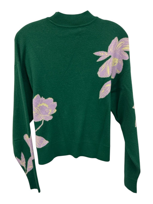 Christy Lynn Size XS Green & Purple Nylon Blend Floral Knit Ribbed Hem Sweater Green & Purple / XS