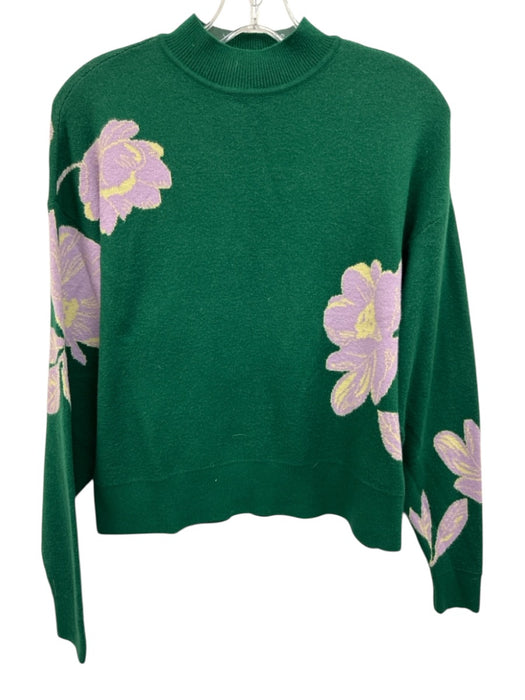 Christy Lynn Size XS Green & Purple Nylon Blend Floral Knit Ribbed Hem Sweater Green & Purple / XS