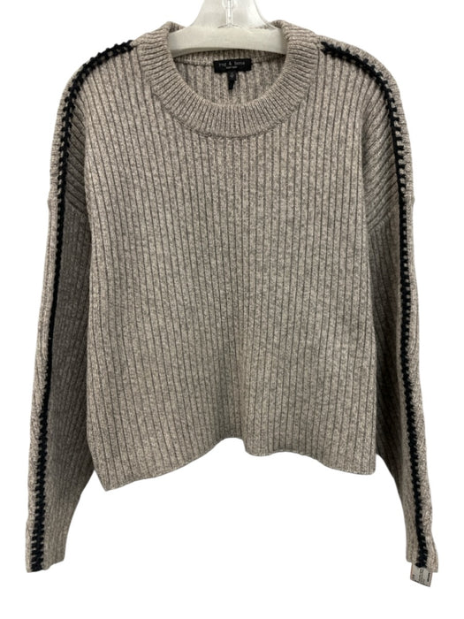 Rag & Bone Size XS Gray & Black Wool Ribbed Knit Whipstitch Cropped Sweater Gray & Black / XS