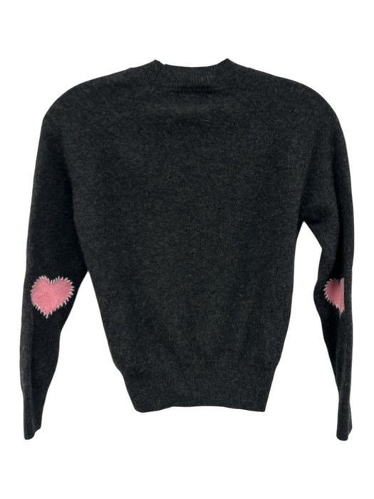 27 Miles Size S Dark Gray & PInk Cashmere Knit Heart Detail Elbow Patch Sweater Dark Gray & PInk / S