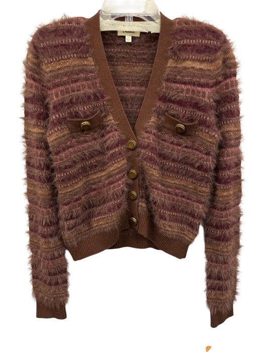 L'agence Size S Brown, Pink & Purple Cotton Blend Knit Fuzzy Cardigan Sweater Brown, Pink & Purple / S