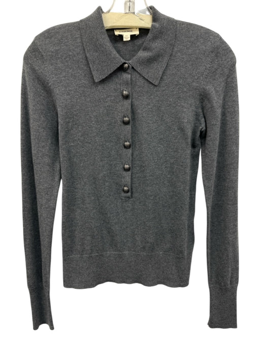 L'agence Size XS Dark Gray Cotton Blend Knit Long Sleeve 1/2 Button Sweater Dark Gray / XS