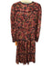 Ba&sh Size S Red, Navy Blue & White Viscose Long Balloon Sleeve V Neck Dress Red, Navy Blue & White / S