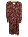 Ba&sh Size S Red, Navy Blue & White Viscose Long Balloon Sleeve V Neck Dress Red, Navy Blue & White / S