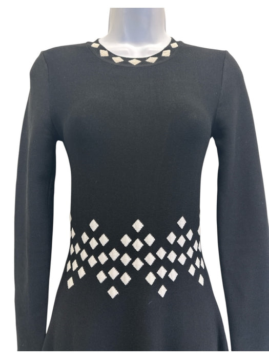 Lela Rose Size XS Black & White Viscose Blend Knit Geometric Detail Dress Black & White / XS