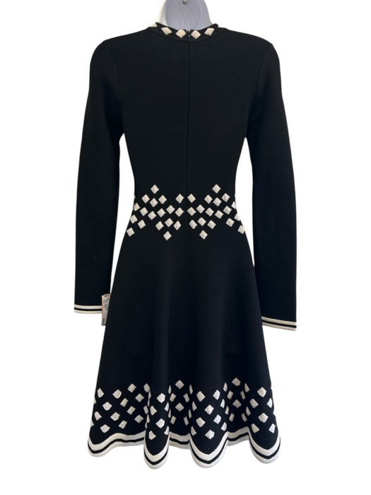 Lela Rose Size XS Black & White Viscose Blend Knit Geometric Detail Dress Black & White / XS