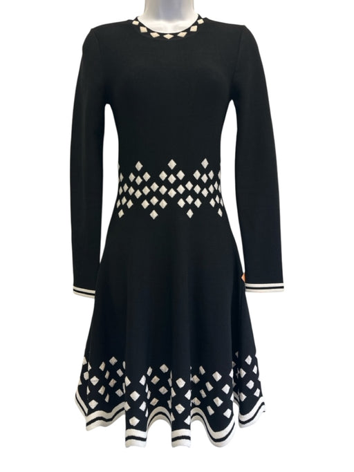Lela Rose Size XS Black & White Viscose Blend Knit Geometric Detail Dress Black & White / XS