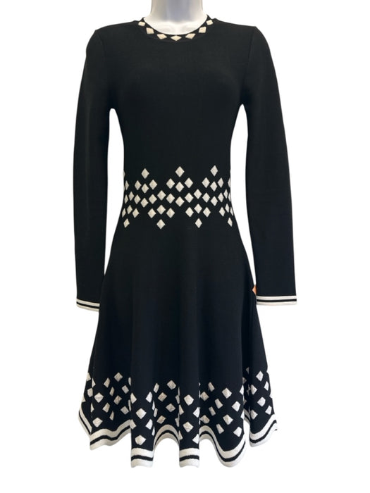 Lela Rose Size XS Black & White Viscose Blend Knit Geometric Detail Dress Black & White / XS