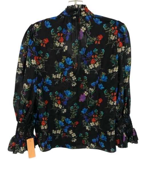 Alice + Olivia Size XS Black & Multi Cotton & Silk Floral 3/4 Balloon Sleeve Top Black & Multi / XS