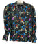 Alice + Olivia Size XS Black & Multi Cotton & Silk Floral 3/4 Balloon Sleeve Top Black & Multi / XS