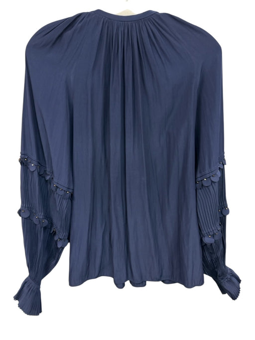 Ramy Brook Size XS Navy Blue Polyester Long Balloon Sleeve Bead Detail Top Navy Blue / XS