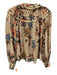 Ulla Johnson Size 2 Cream Beige & Black Silk Abstract Floral Tie V Neck Top Cream Beige & Black / 2