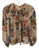 Ulla Johnson Size 2 Cream Beige & Black Silk Abstract Floral Tie V Neck Top Cream Beige & Black / 2