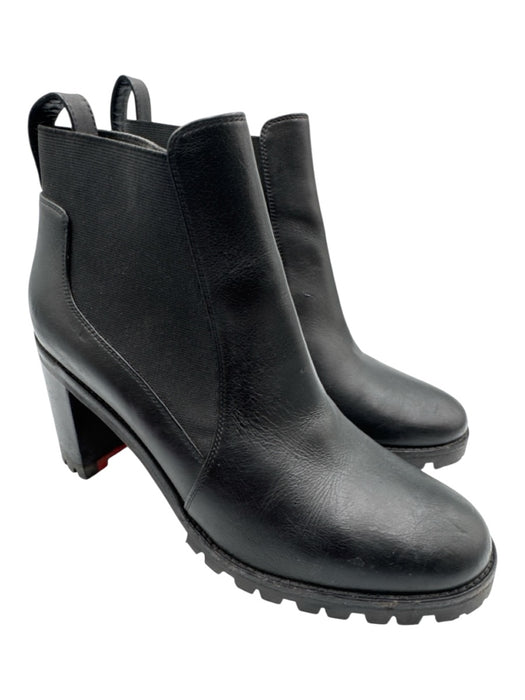 Christian Louboutin Shoe Size 37.5 Black Leather Upper Pull Tabs Lug sole Boots Black / 37.5