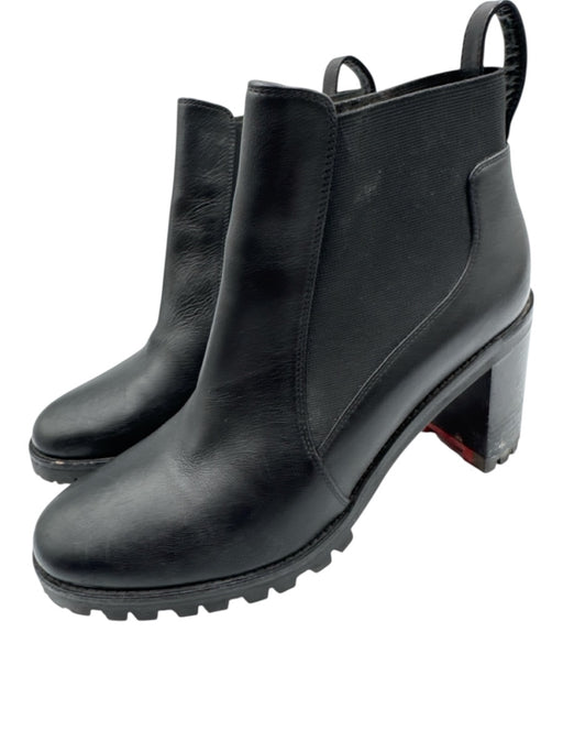 Christian Louboutin Shoe Size 37.5 Black Leather Upper Pull Tabs Lug sole Boots Black / 37.5
