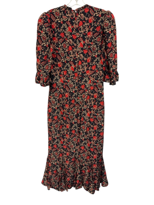 Rhode Size 8 Black, Red & Beige Viscose Botanical 1/2 Balloon Sleeve Dress Black, Red & Beige / 8