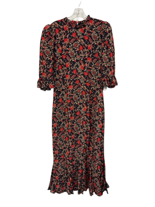 Rhode Size 8 Black, Red & Beige Viscose Botanical 1/2 Balloon Sleeve Dress Black, Red & Beige / 8