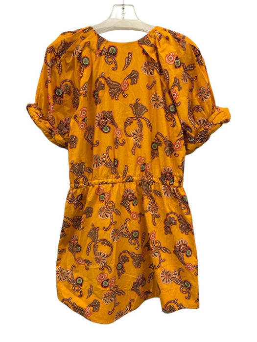 A.L.C. Size 8 Yellow & Multi Cotton Paisley Short Sleeve Pleat Detail Dress Yellow & Multi / 8
