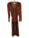 Saloni Size 4 Orange, Navy & Multi Silk floral pattern Long Sleeve V Neck Dress Orange, Navy & Multi / 4