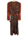 Saloni Size 4 Orange, Navy & Multi Silk floral pattern Long Sleeve V Neck Dress Orange, Navy & Multi / 4