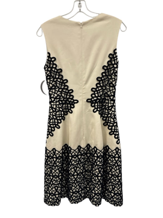 Lela Rose Size 0 Cream White & Black Rayon & Wool Blend Sleeveless V Neck Dress Cream White & Black / 0