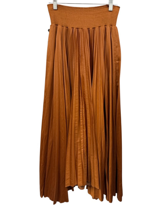 A.L.C. Size 8 Brown Orange Polyester Shirred Waist Accordion Pleat Shiny Skirt Brown Orange / 8
