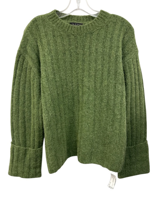 Rag & Bone Size S Green Wool Blend Ribbed Knit Cuffed Pullover Fuzzy Sweater Green / S