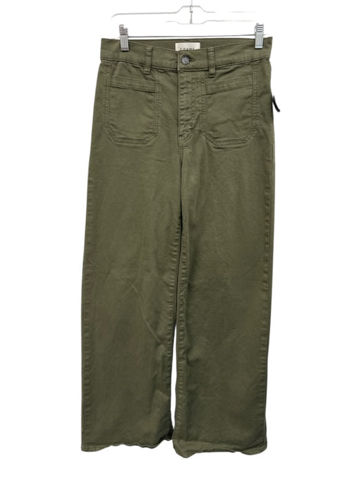 Frame Size 27 Army Green Cotton Blend Denim Wide Leg Button & Zip Fly Jeans Army Green / 27