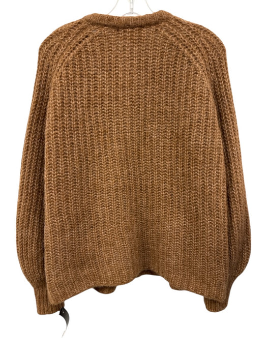 Sezane Size M Brown Alpaca Blend Ribbed Knit Button Front Balloon Sleeve Sweater Brown / M