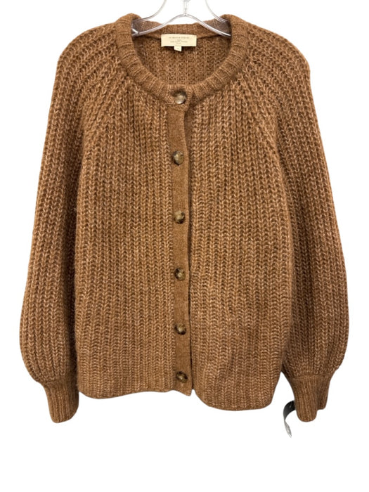 Sezane Size M Brown Alpaca Blend Ribbed Knit Button Front Balloon Sleeve Sweater Brown / M