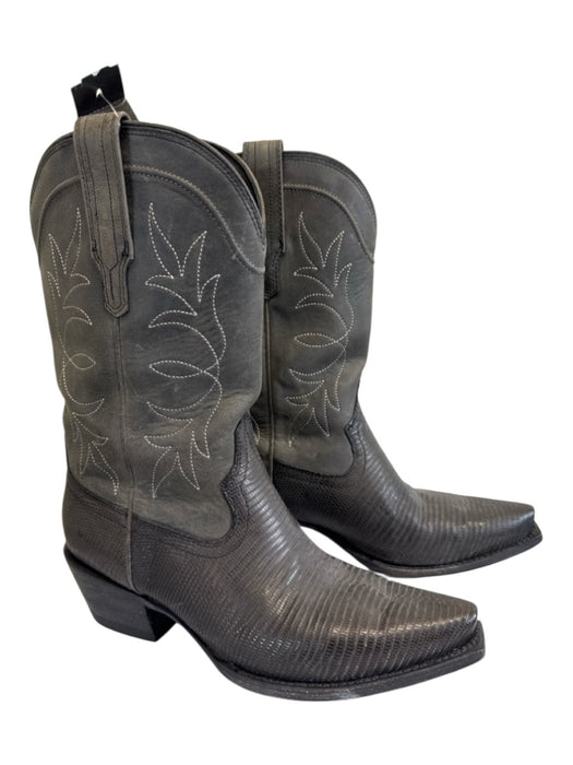Tecovas Shoe Size 8 Dark Gray Leather Upper Lizard Embossed Cowboy Boots Dark Gray / 8