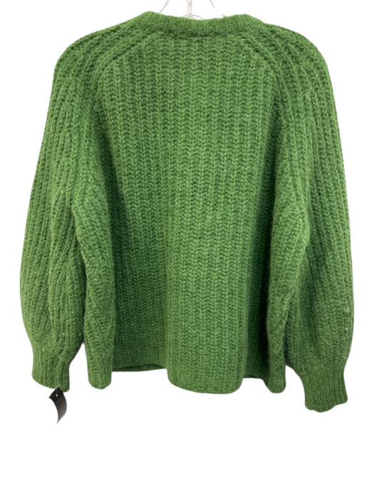 Sezane Size S Green Alpaca Blend Ribbed Knit Button Front Balloon Sleeve Sweater Green / S